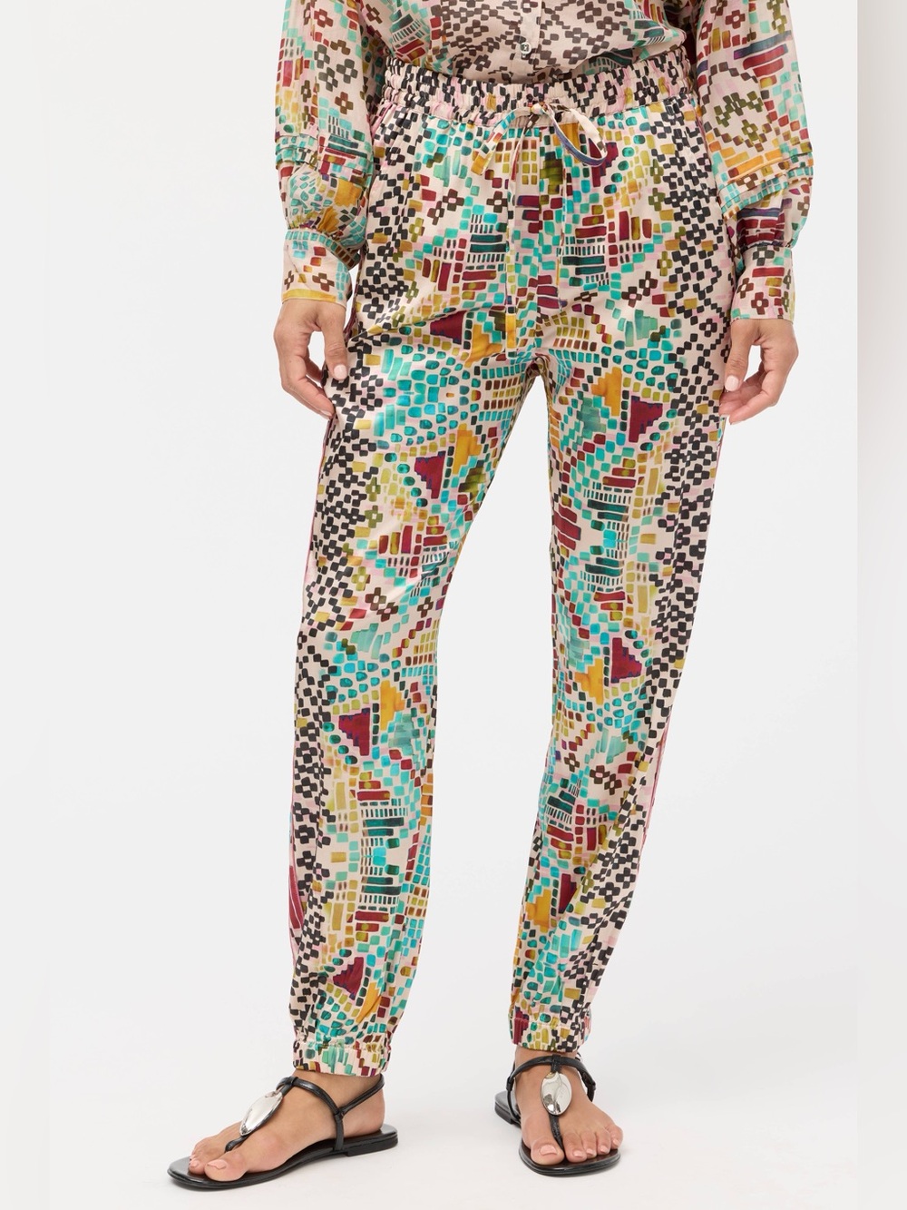 Johnny Was Genora Paneled Silk Joggers Medium‎ NWT